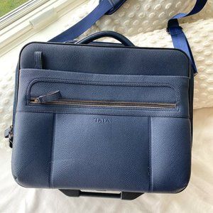 Carry On Overnight Blue Leather Italian TATA Roller Bag Luggage